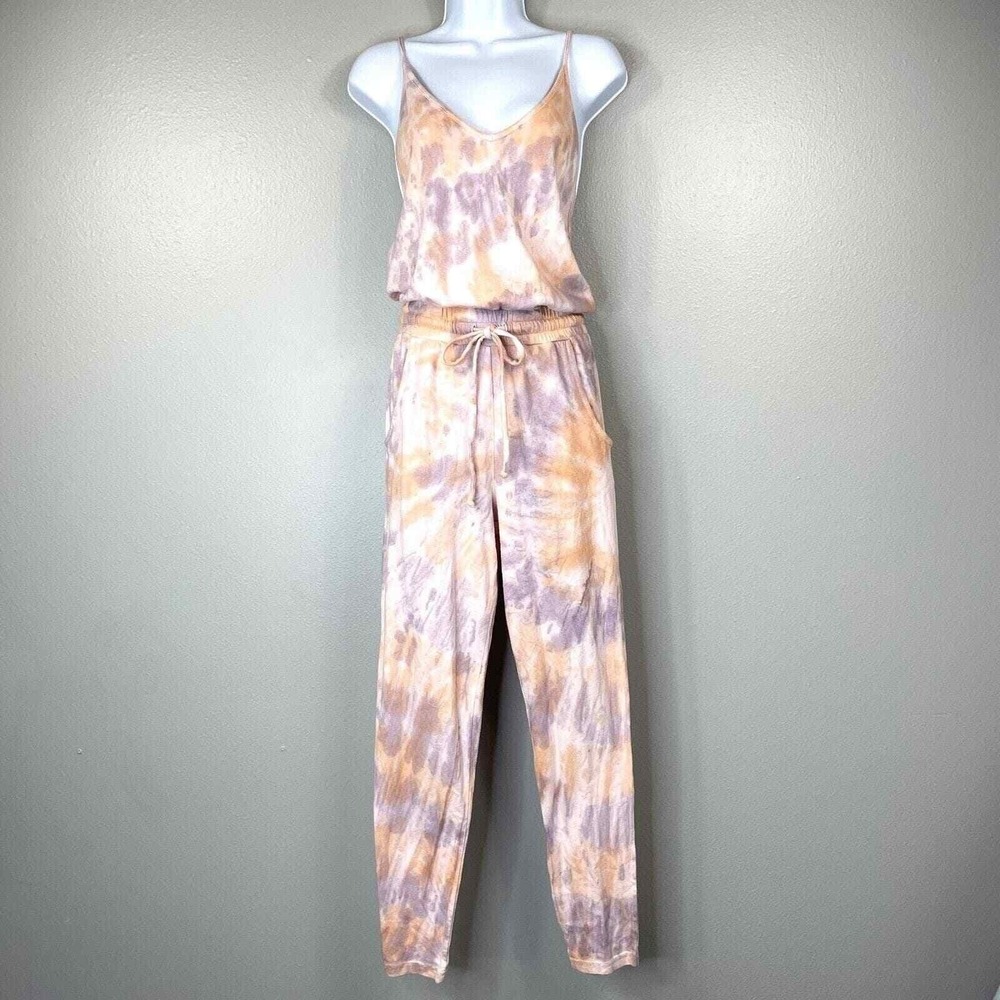 Wildfox Zoe Jumpsuit Women XS Tie Dye Solar Wash Sleeveless Cotton Purple Orange